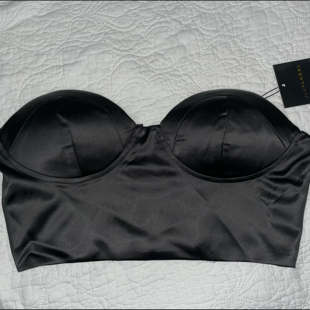 JLUXLABEL Black Satin Corset Top